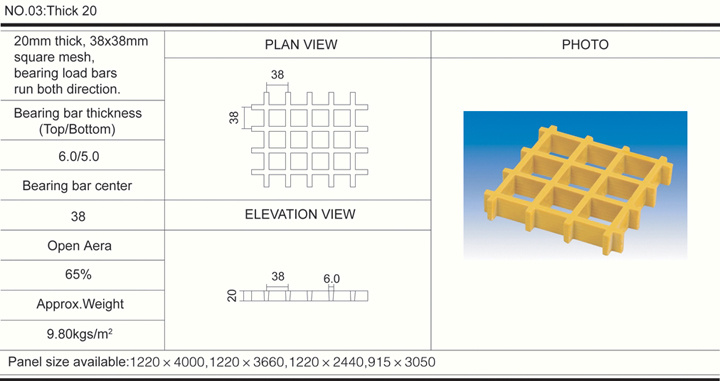 20mm38*38 High FRP Molded Grating