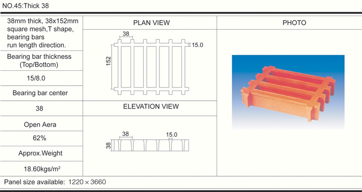 38mm38*152 High T Shape FRP Molded Grating