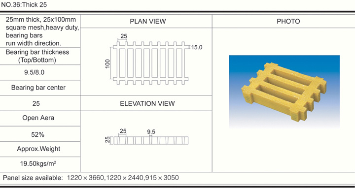 25mm25*100 High Heavy Duty FRP Molded Grating