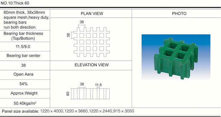 60mm38*38 High Heavy Duty FRP Molded Grating