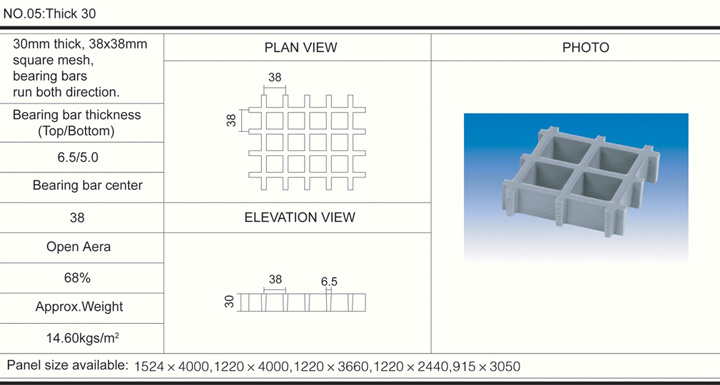 30mm38*38 High FRP Molded Grating