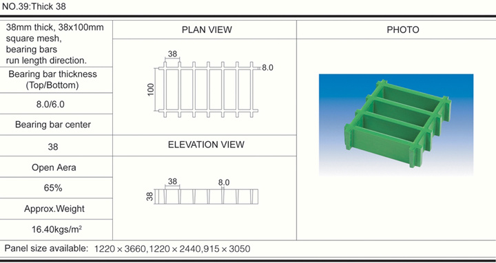 38mm38*100 High FRP Molded Grating